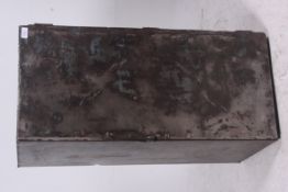 A vintage Industrial hand made Industrial cabinet being stripped and polished. The inside to