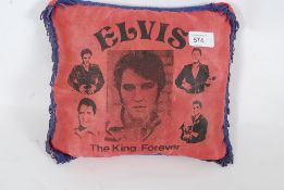 A  mid 20th century Elvis  ' The King Forever ' cushion pillow in red with tassled edges. Measures