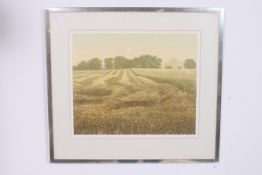 A limited edition framed and glazed Kenneth Leech Harvest Moon silkscreen print painting, signed. 35