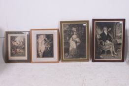 A collection of 4 19th century framed and glazed antique engraving prints of cupid over naked