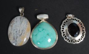 3 ladies silver 925 pendants for necklaces. To include dark red quartz on pierced silver mount of