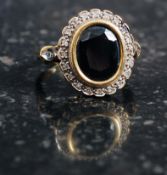 Antique yellow gold sapphire and diamond cluster ring indistinct marks to band