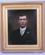 A 19th century oil on canvas English School 3/4 portrait painting of suited gentleman set within