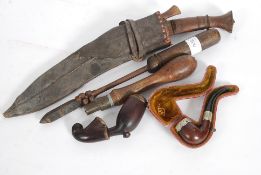 A vintage leather cased EPNS banded pipe