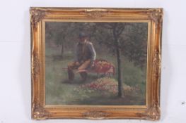 A 20th century oil painting of an elderl