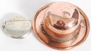 A silver plated vesta together with a co