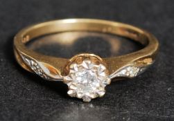 A 9k yellow gold diamond ring, 10 points