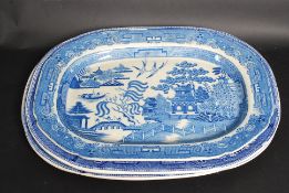 Three 19th century blue and white willow