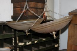 A pair of 1950's retro chandeliers havin