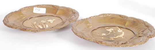 A pair of gilt on copper bon bon dishes