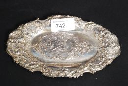 A silver rococo hallmarked dish raised o