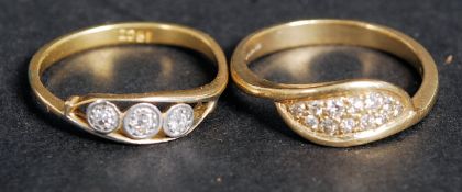 Two 9k yellow gold diamond ring.  Size M