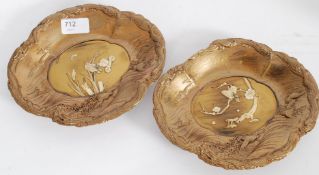A pair of gilt on copper bon bon dishes
