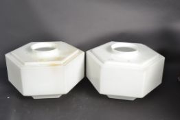 2 1930's Art Deco milk glass hexagonal l