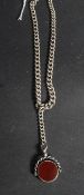 A silver hallmarked fob and chain of lin