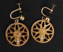 A pair of ladies 9ct gold and diamond ea