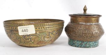 Two 19th century oriental brass items, t
