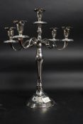 A five sconce silver plated candelabra