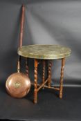 A 19th century copper bed warming pan to