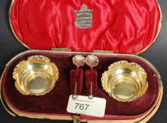 A set of hallmarked silver salts, comple