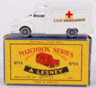 MATCHBOX LESNEY; An original vintage Lesney Matchbox Series No.14 Lomas Ambulance.