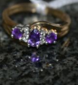 A 9ct gold , amethyst and diamond ladies