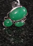 A ladies silver 925 and jade inset 3 sto