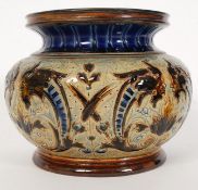 A 19th century Doulton Lambeth stoneware glazed vase having unusual grotesque mask / green man