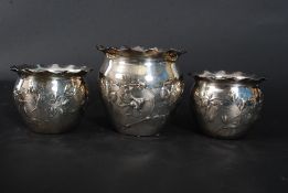 A set of 3 German WMF Art Nouveau finger bowls moulded in relief with foliates having scalloped