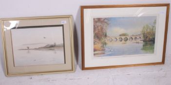 C Hallsworth ' Chew Lake Spring Dawn ' A framed and glazed watercolour signed to the corner with