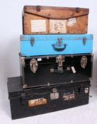 A vintage wooden steamer trunk / box chest together with a metal trunk and another ( see