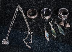 Silver; two White Metal ladies rings, hallmarked Silver rings and earrings set,