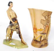 A Wade Deco ' Christina ' figure of a girl and Lurcher dog along with a deco jug by Falacey