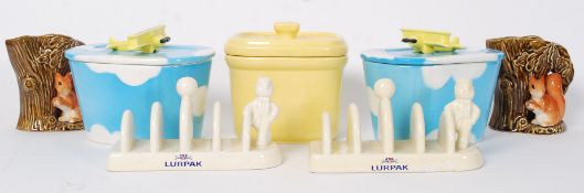 Two lots of Utterly Butterfly butter dishes along with a Butterlicious butter dish and a pair of