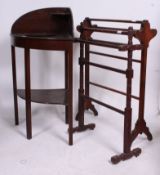 A 19th century mahogany corner washstand with central bowl recess together with 2 Victorian