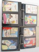 COMIC postcards. Collection in two blue albums. Vintage to modern.