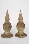 A pair of well weathered reconstituted concrete garden / gate tapering garden finials