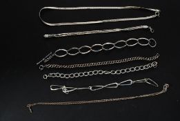 A  collection of 5 silver 925 ladies bracelets together with 2 fine silver 925 necklaces ( see