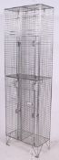 A retro 20th century contemporary  freestanding galvanised steel framed four divisional gym locker