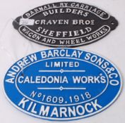 Two vintage style hand painted reproduction cast iron Coachbuilding signs.