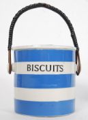 A 20th century TG Green blue and white ribbed biscuit barrel complete with the lid and weave handle