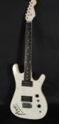 A contemporary Axe white electric guitar with ebonised fretboard, twin humbucker pickups,