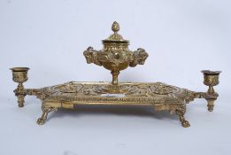 An excellent 19th century large French rococo brass desk tidy inkwell with  candle sconces etc,