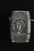 A 20th cenutry silver plated vesta case in the form of a barrel