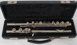 A cased chrome Bundy flute by Selmer  Elkhart Indiana