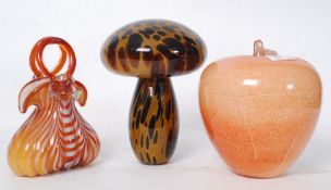 STUDIO GLASS; A collection of 3x pieces of studio art glass comprising of a large apple,