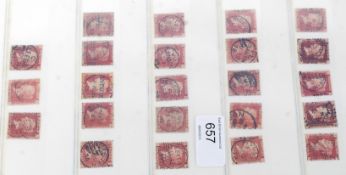 1d reds (Penny reds) Twenty three used examples with Circular Date Stamp (CDS) cancels.