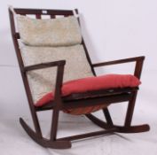 An excellent 1960's believed Poul Volther for Frem Rojle teak framed angular rocking chair raised