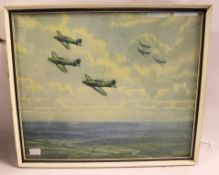Mockoldo, T: a 20th century print depicting a dog fight WWII scene over the English coast.