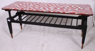 A vintage retro 20th century resin set two tone suspension set coffee table raised on an ebonised